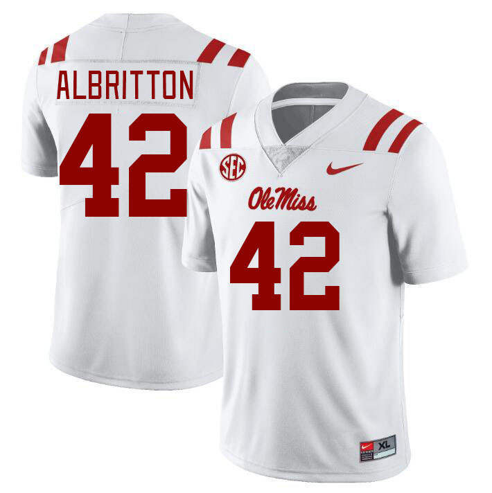 Men #42 Jason Albritton Ole Miss Rebels College Football Jerseyes Stitched Sale-White